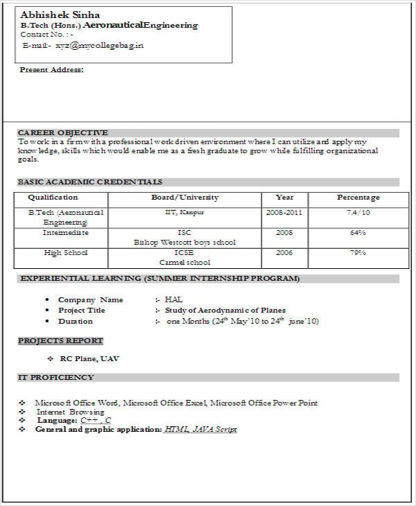 fresher lecturer resume sample pdf