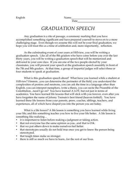 graduation speech sample middle school