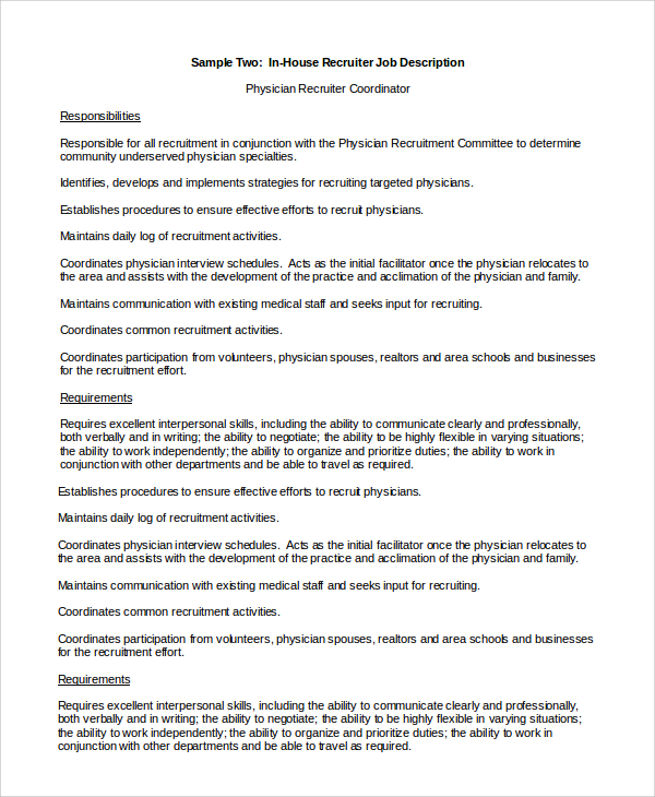 it recruiter job description pdf