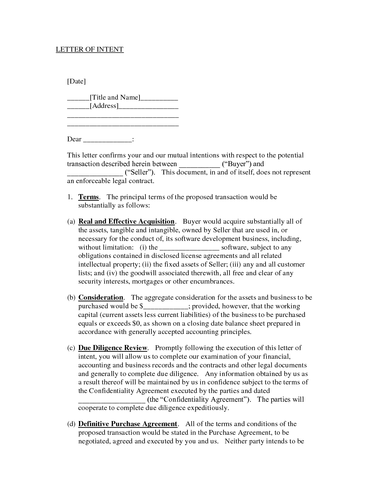 letter of intent contract sample